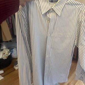 Tommy Hilfiger Blue and White Striped Dress Shirt